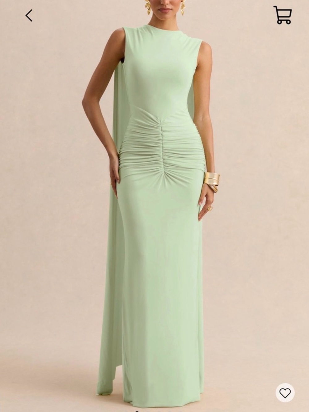 Club L London Mint Boat-Neck Maxi Dress with Cape-Sleeves and Open-Back Maxi